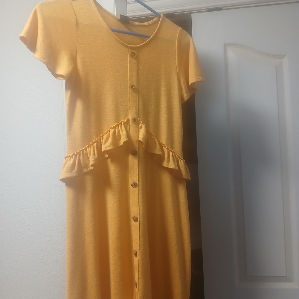 Art Class Golden Button-Front Kids Dress
